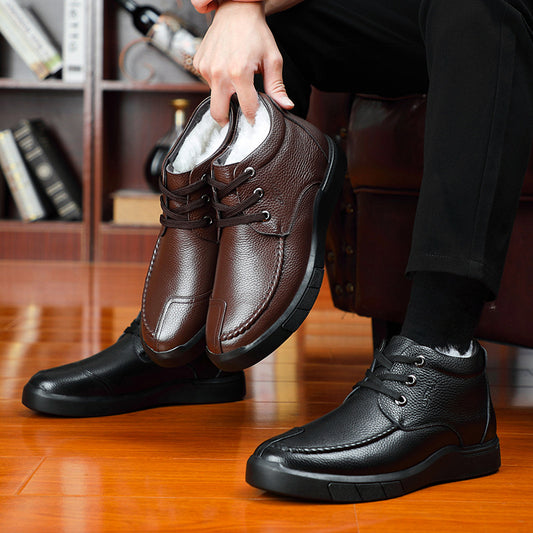 Men's Layer Cowhide Wool Cotton Genuine Plus Men's Shoes