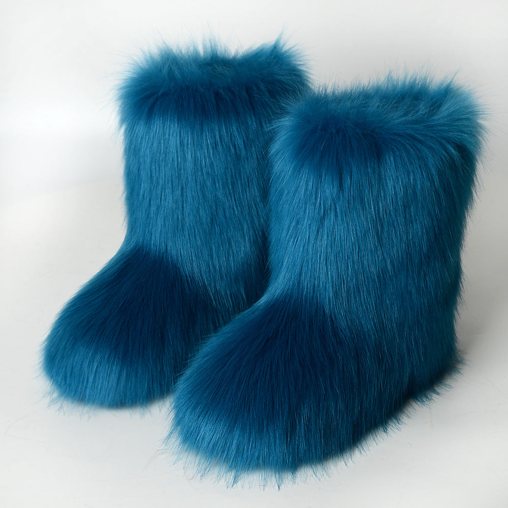 Black Bear Fur Thick Warm Long Snow Boots