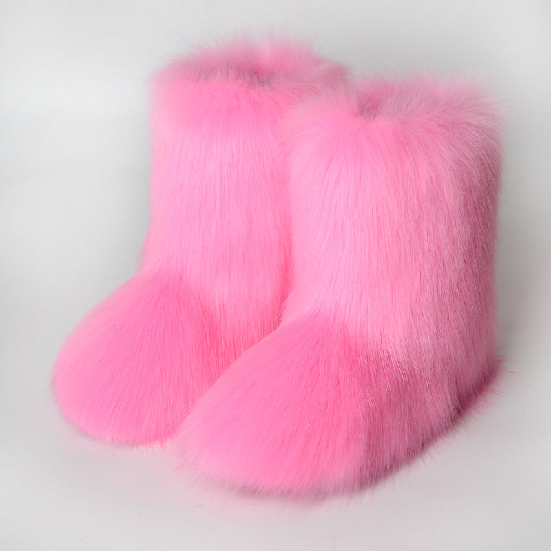 Black Bear Fur Thick Warm Long Snow Boots