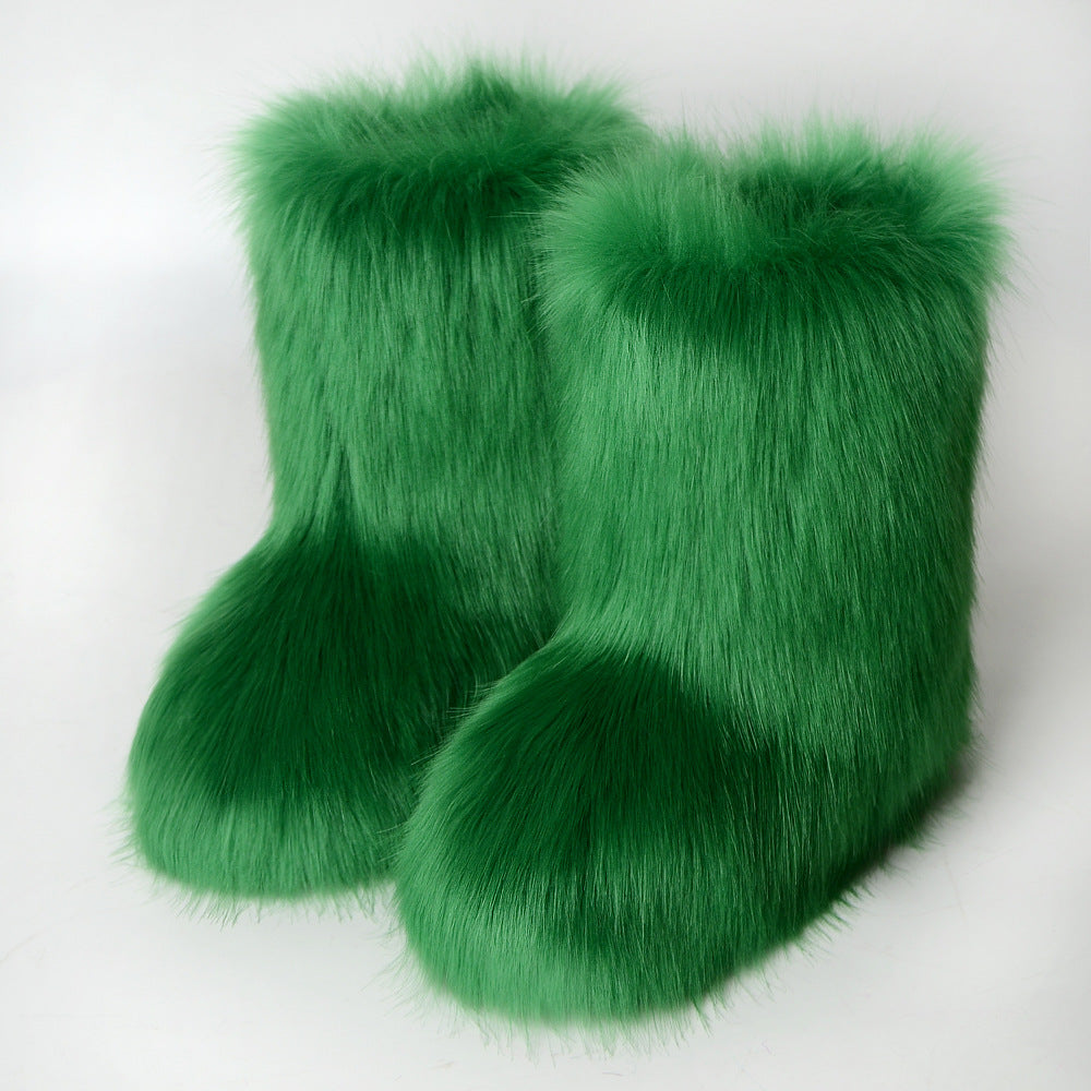 Black Bear Fur Thick Warm Long Snow Boots