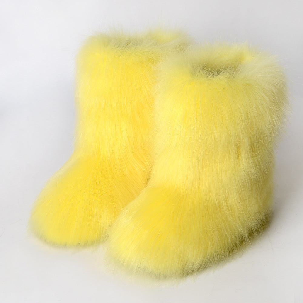 Black Bear Fur Thick Warm Long Snow Boots
