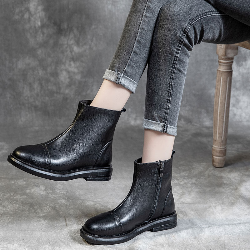 Women's Side Zipper Top Layer Cowhide Dr. Boots