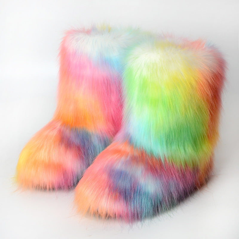 Black Bear Fur Thick Warm Long Snow Boots