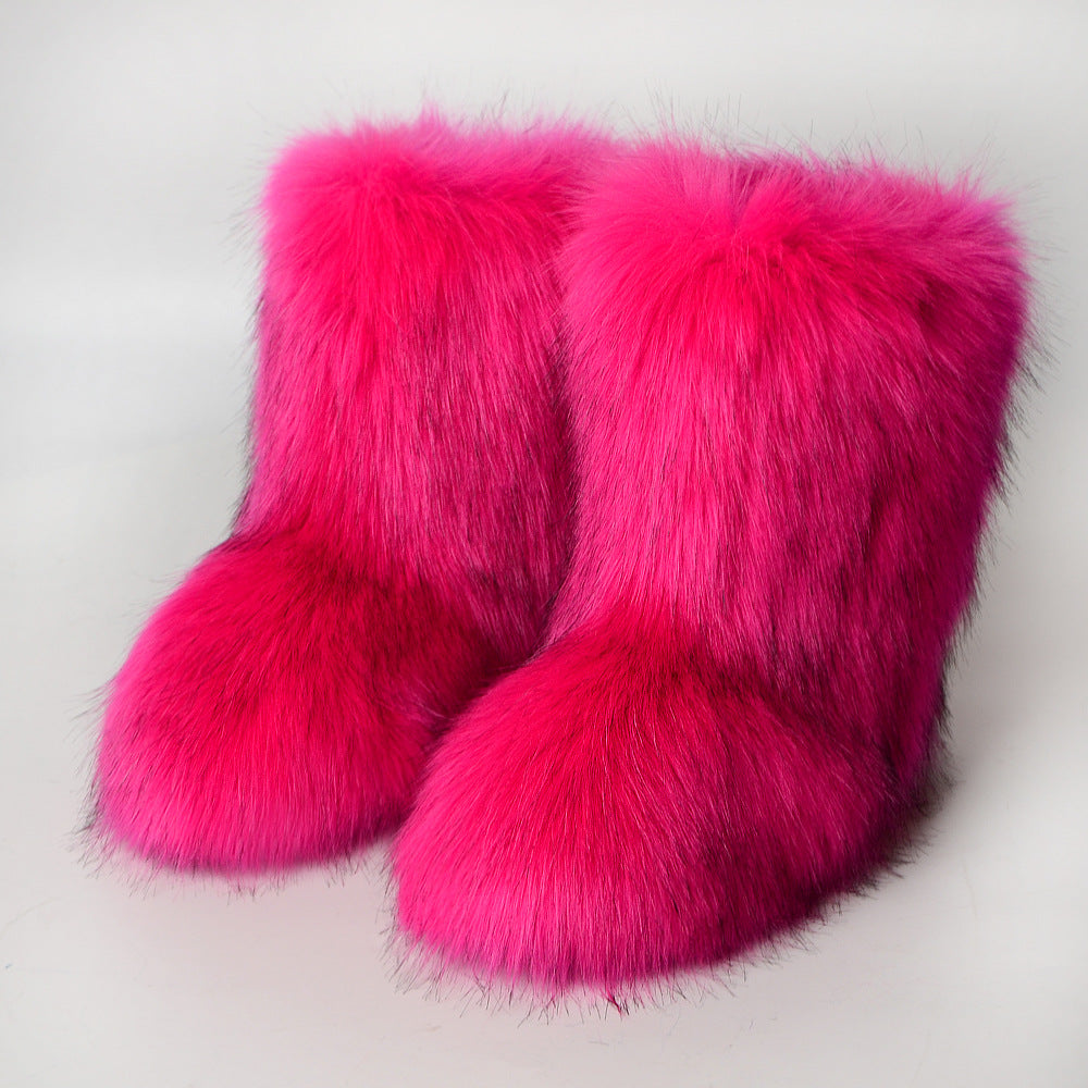 Black Bear Fur Thick Warm Long Snow Boots