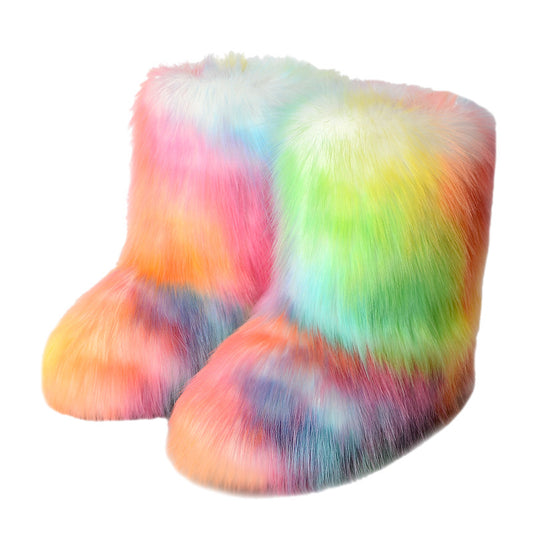 Black Bear Fur Thick Warm Long Snow Boots