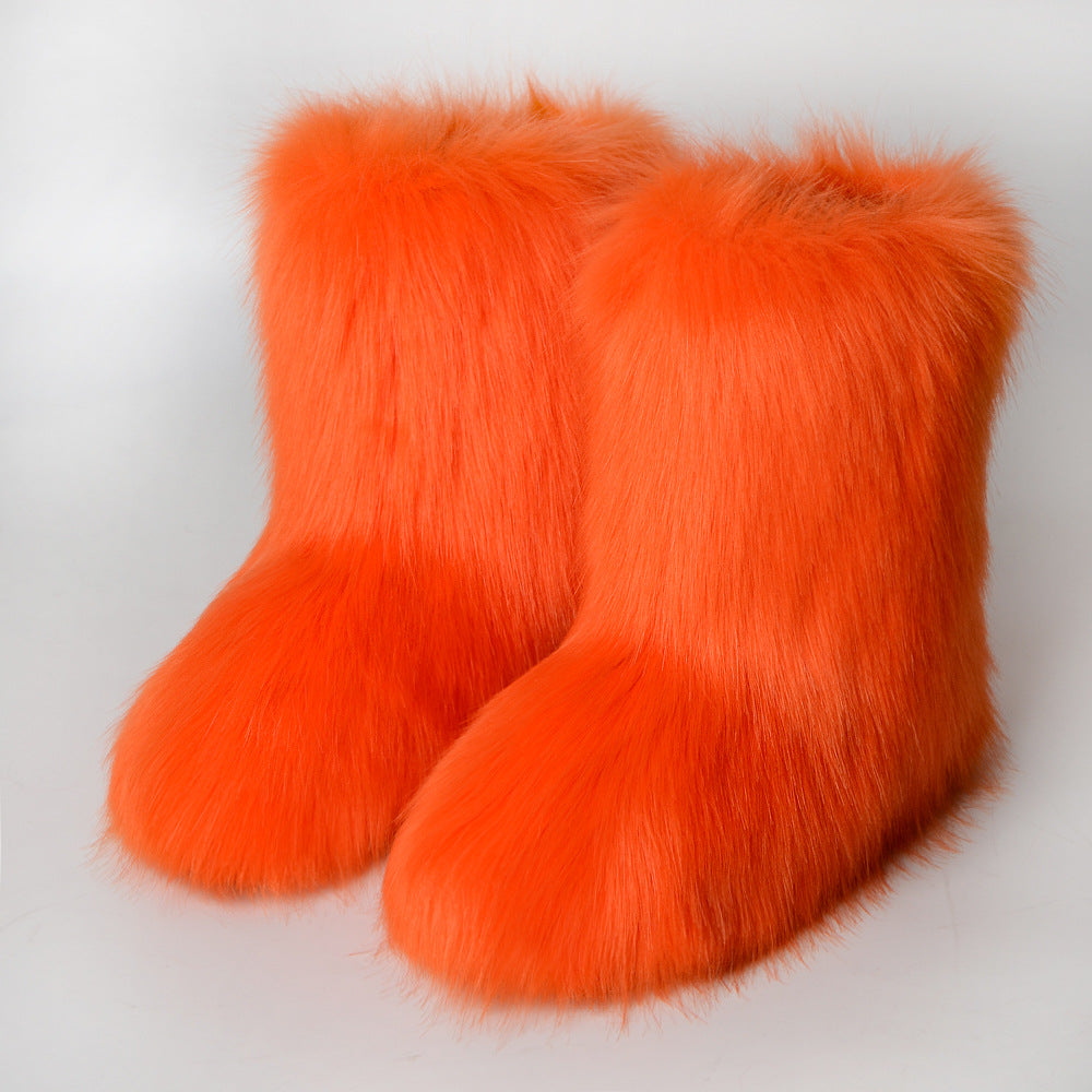 Black Bear Fur Thick Warm Long Snow Boots