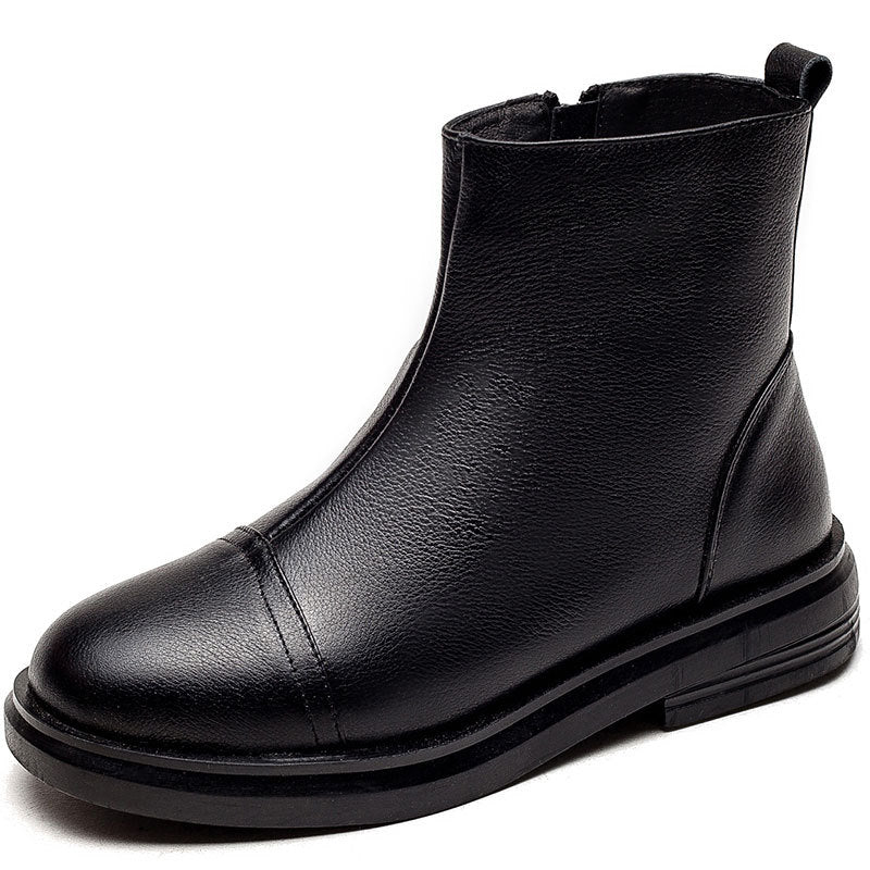 Women's Side Zipper Top Layer Cowhide Dr. Boots