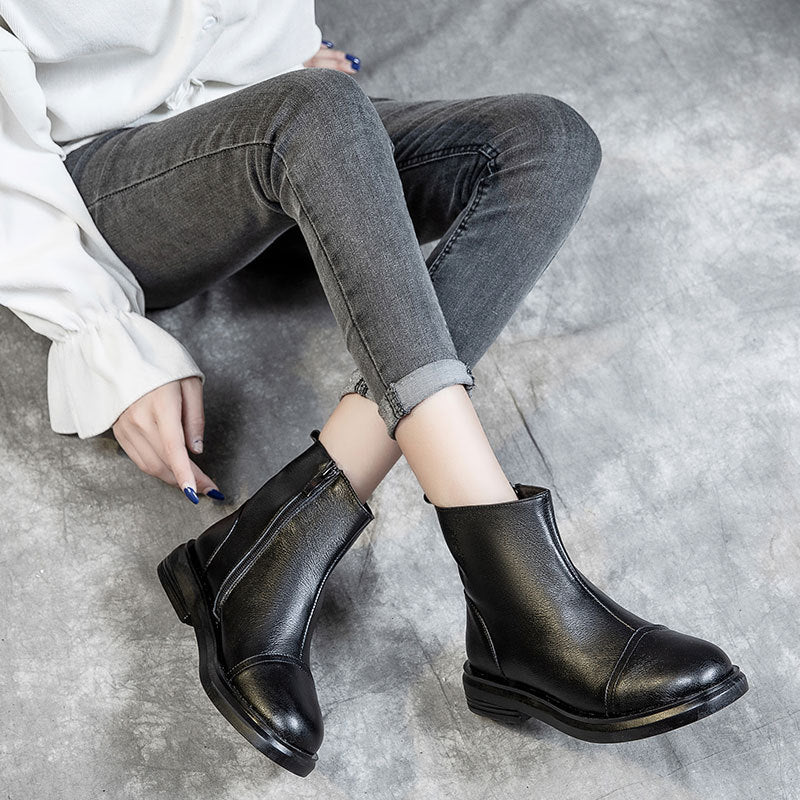 Women's Side Zipper Top Layer Cowhide Dr. Boots