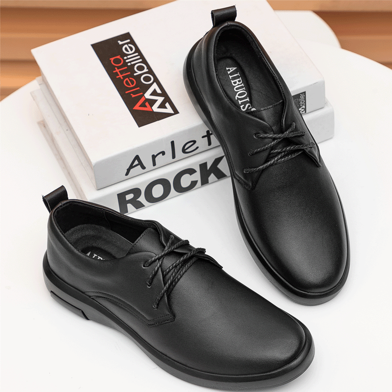 Men's Autumn Fashion Korean Suit Genuine Black Lace Leather Shoes