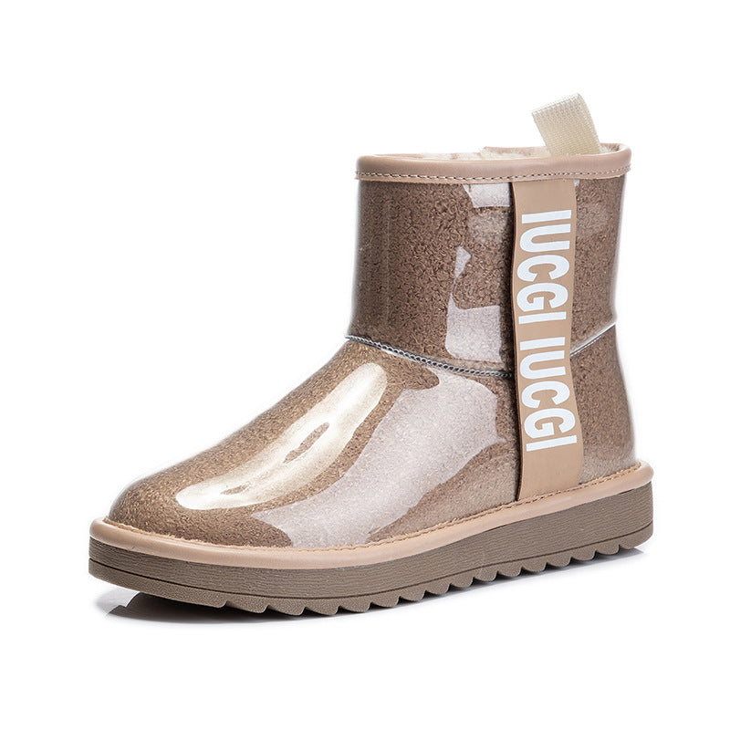 Women's Fleece-lined Thickened Short Cotton Waterproof Motorcycle Snow Boots