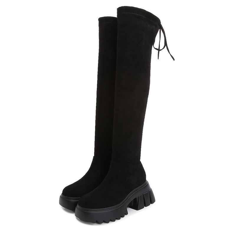 Winter Fleece-lined Platform High Elastic Slimming Frye Plus Boots