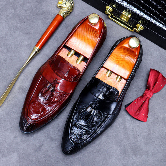 Men's Big Promotion Cowhide Formal British Pattern Embossed Sneakers