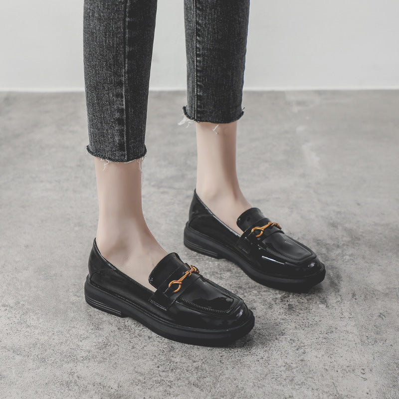 Women's Autumn British Style Fleece-lined Korean Thick Casual Shoes