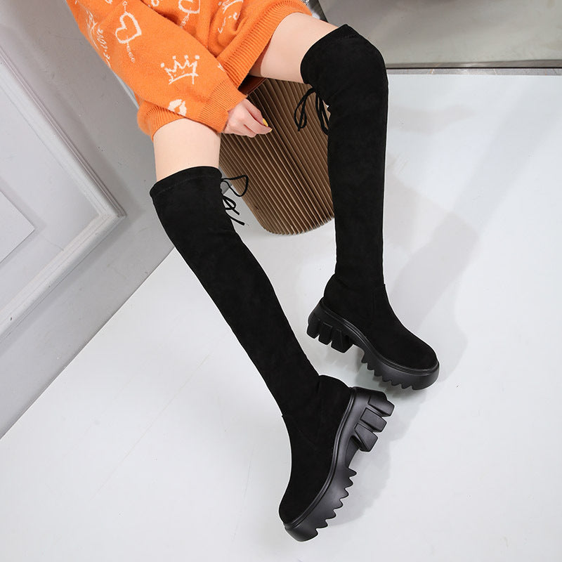 Winter Fleece-lined Platform High Elastic Slimming Frye Plus Boots