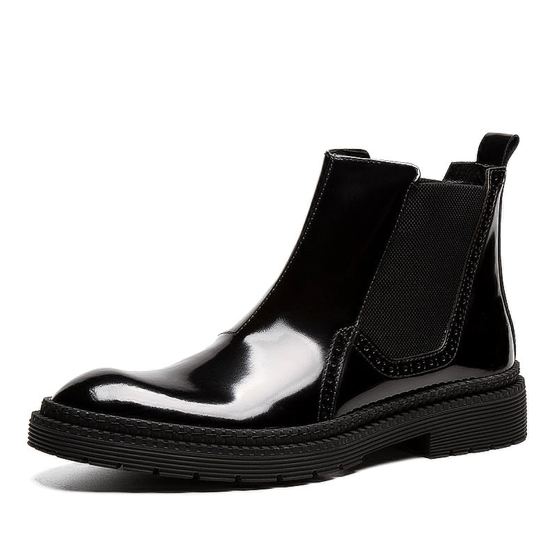 Men's Bottom Elastic Sleeve Patent Martin Mid Top Boots