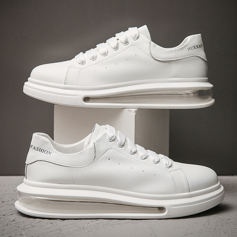 Men's Bottom Cowhide White Breathable Air Cushion Casual Shoes