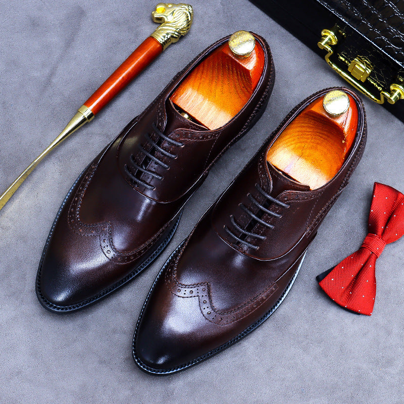 Men's Brogue Korean Large Size Formal Cowhide Leather Shoes