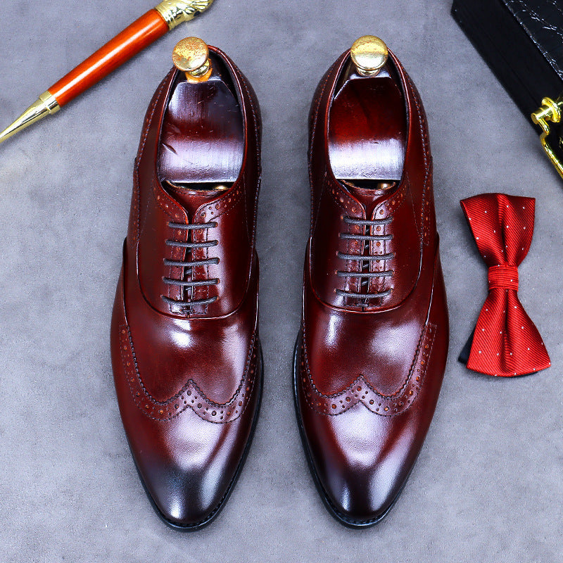 Men's Brogue Korean Large Size Formal Cowhide Leather Shoes