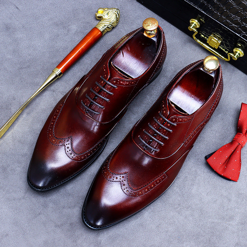 Men's Brogue Korean Large Size Formal Cowhide Leather Shoes