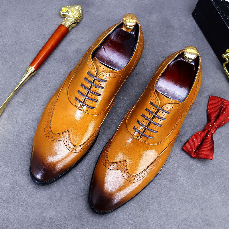 Men's Brogue Korean Large Size Formal Cowhide Leather Shoes