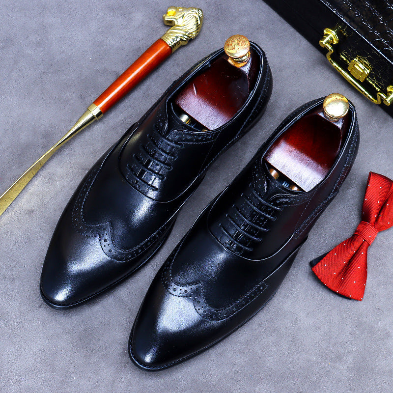 Men's Brogue Korean Large Size Formal Cowhide Leather Shoes