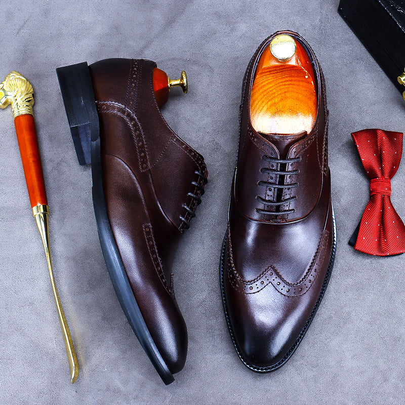 Men's Brogue Korean Large Size Formal Cowhide Leather Shoes