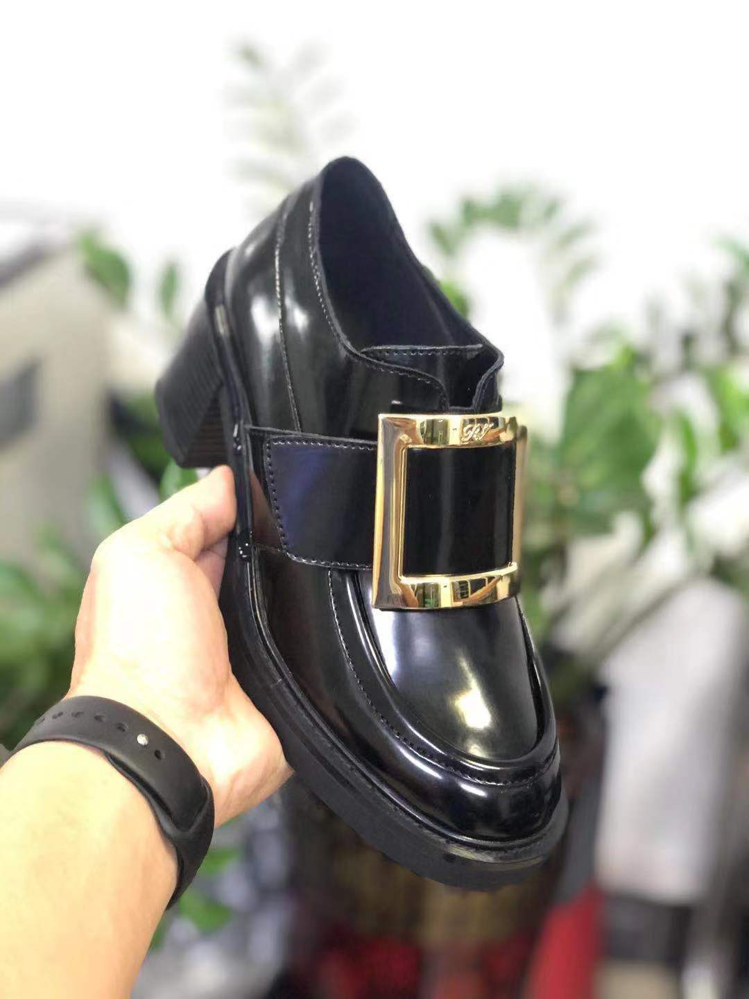 Women's Patent Square Buckle Small Genuine Elevator Casual Shoes