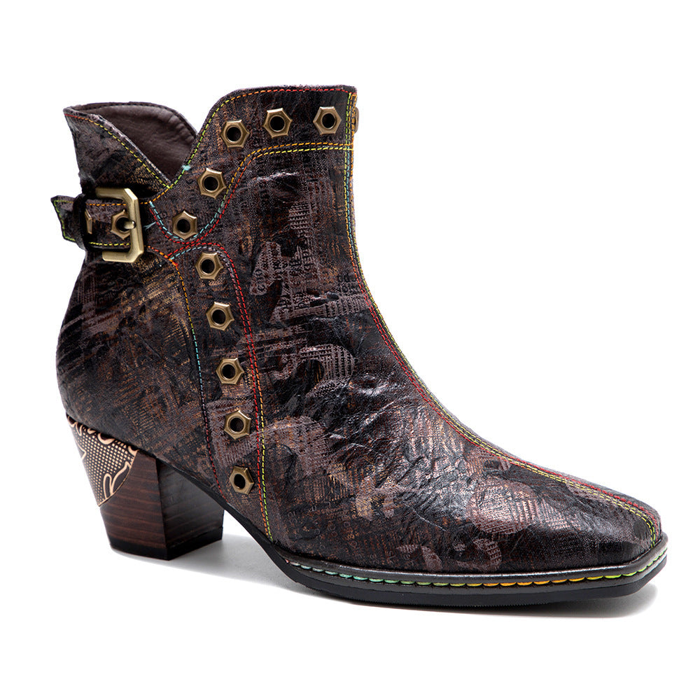 Women's Vintage Zipper Belt Dark Goth Wind Boots