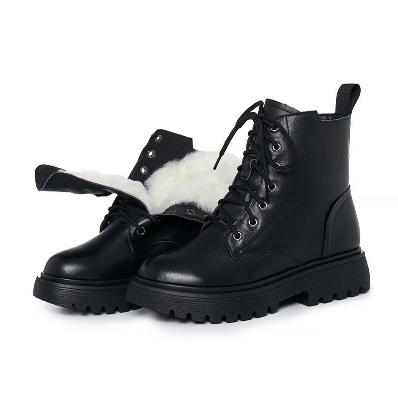 Women's Mid Chunky Waterproof Platform Wool Martin Snow Boots