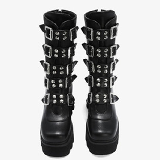 Women's Black Thigh Highs Artificial Platform High Boots