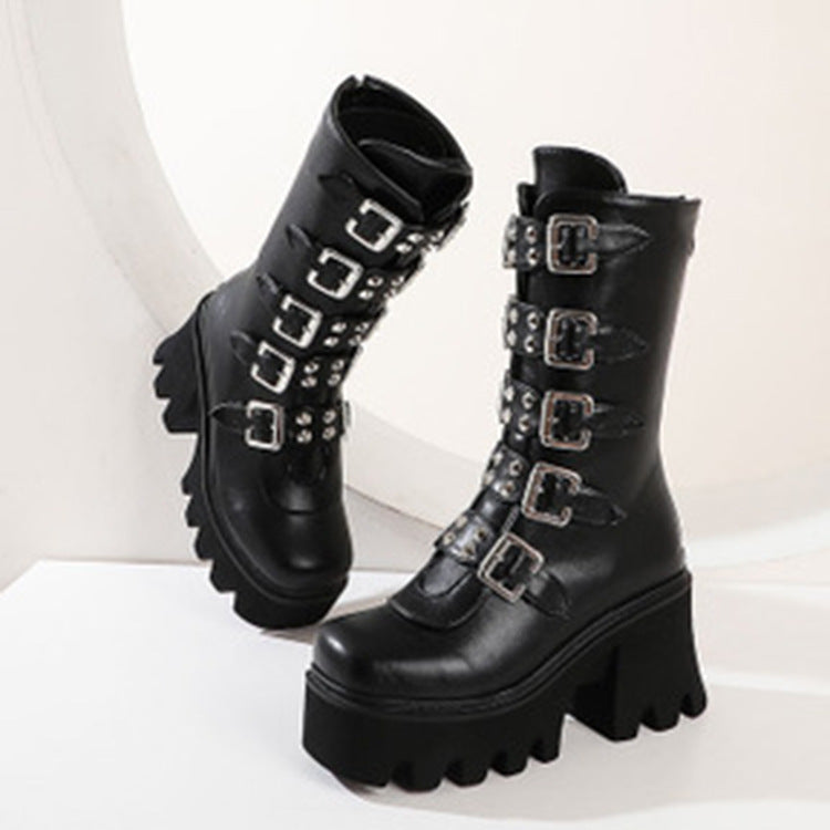 Women's Black Thigh Highs Artificial Platform High Boots