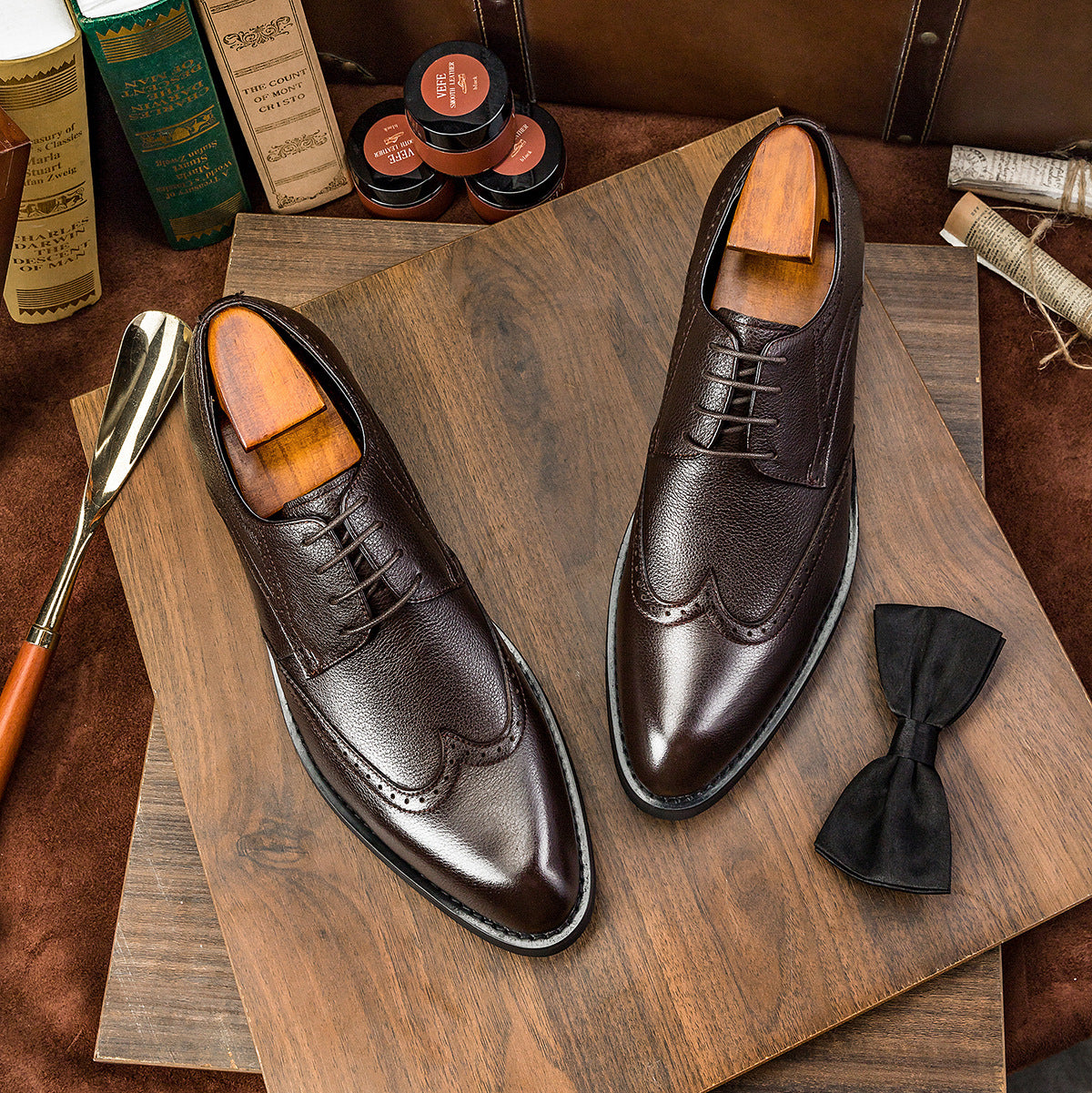 Men's Business Pointed Brogue Korean Fashion Cowhide Casual Shoes