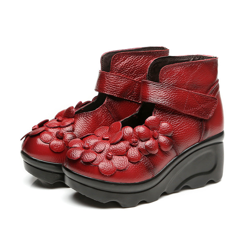 Women's Vintage Handmade Flower Mom Booties Fashion Boots