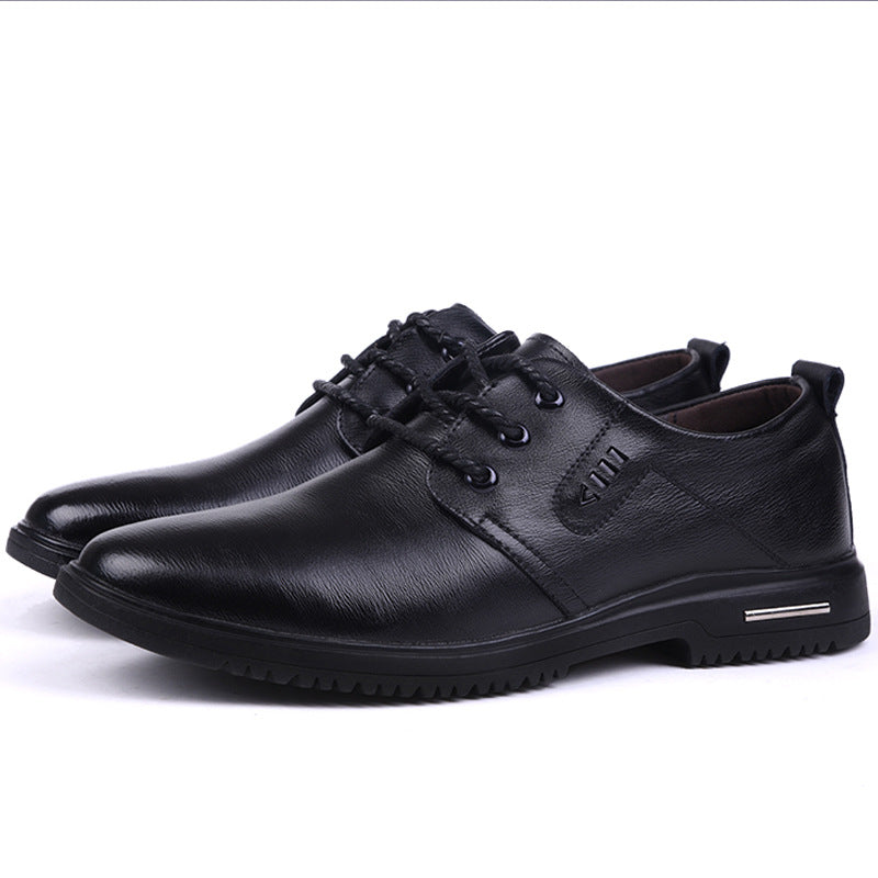 Men's Summer Breathable Height Increasing Insole Black Leather Shoes