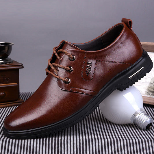 Men's Summer Breathable Height Increasing Insole Black Leather Shoes