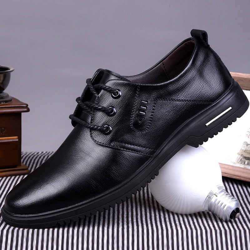 Men's Summer Breathable Height Increasing Insole Black Leather Shoes