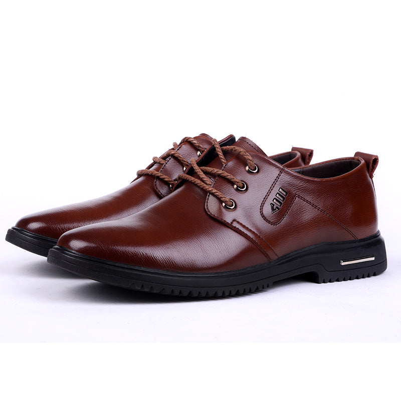 Men's Summer Breathable Height Increasing Insole Black Leather Shoes