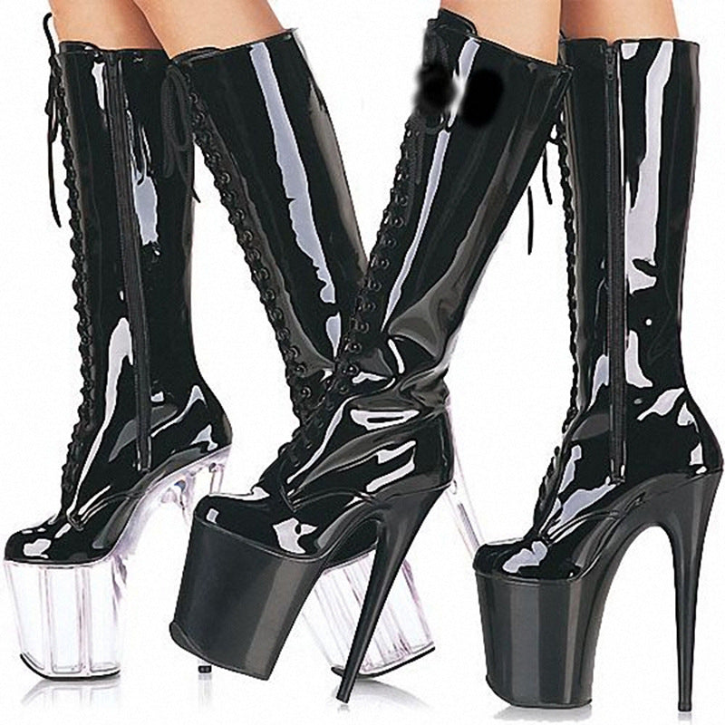 Stiletto Front Patent High-heel Pole Dance Boots