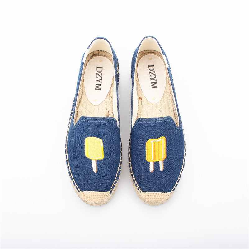 Women's Rope Flat Bottom Embroidery Handmade Cotton Canvas Shoes