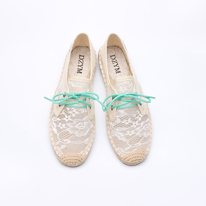 Women's Flat College Solid Color Lace Breathable Canvas Shoes