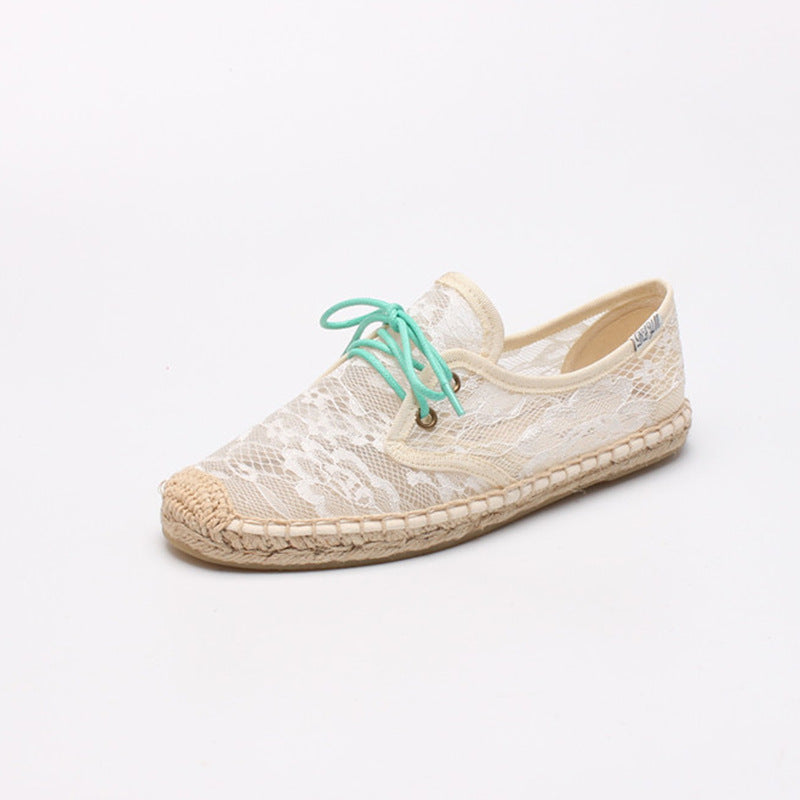 Women's Flat College Solid Color Lace Breathable Canvas Shoes