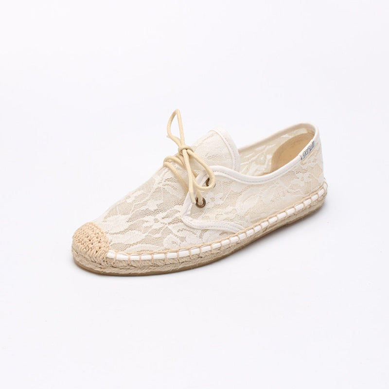 Women's Flat College Solid Color Lace Breathable Canvas Shoes