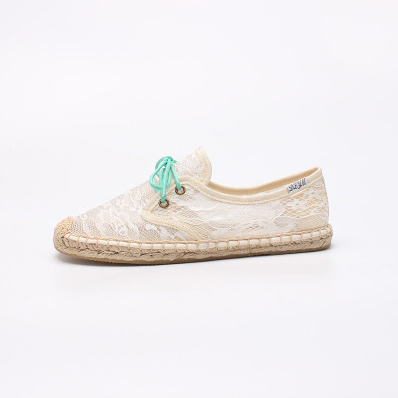 Women's Flat College Solid Color Lace Breathable Canvas Shoes