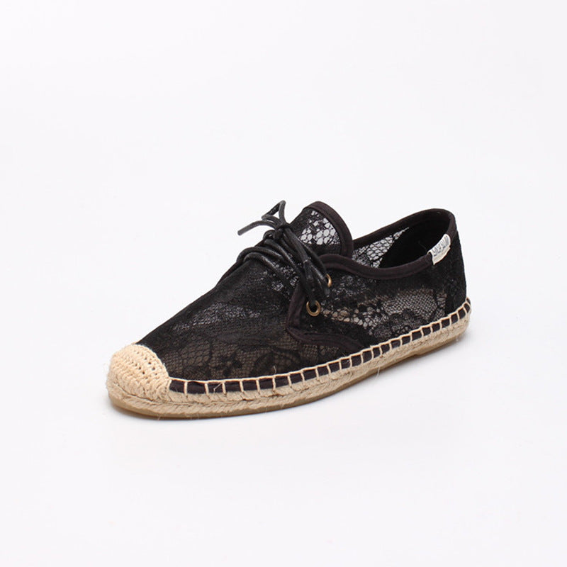 Women's Flat College Solid Color Lace Breathable Canvas Shoes