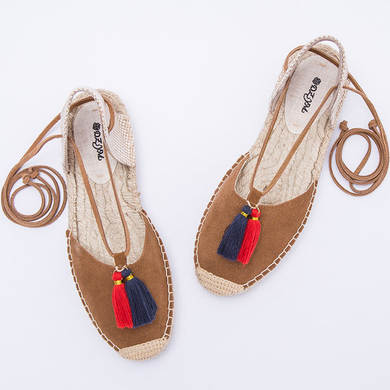 Women's Flat Round Toe Veet Skin Cross Men's Shoes