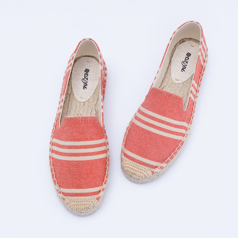 Women's Creative Colorful Striped Linen Breathable Fisherman Canvas Shoes