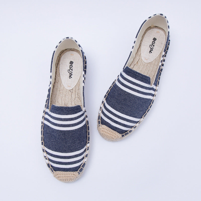 Women's Creative Colorful Striped Linen Breathable Fisherman Canvas Shoes