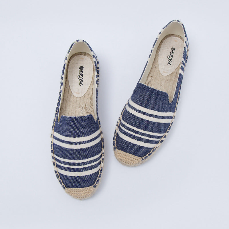 Women's Creative Colorful Striped Linen Breathable Fisherman Canvas Shoes