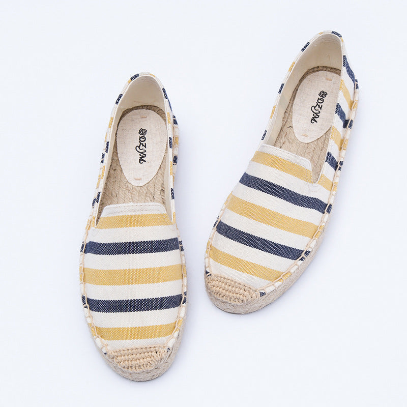 Women's Creative Colorful Striped Linen Breathable Fisherman Canvas Shoes