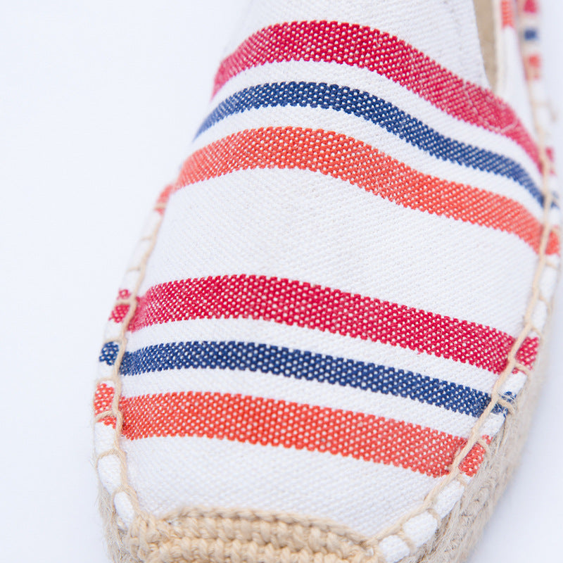 Women's Creative Colorful Striped Linen Breathable Fisherman Canvas Shoes